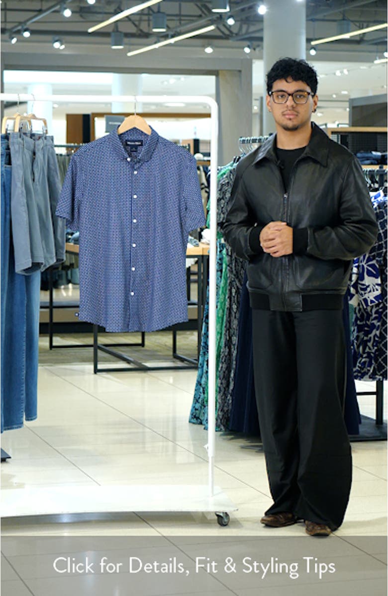 Halyard Trim Fit Geo Pattern Short Sleeve Button-Up Shirt, sales video thumbnail