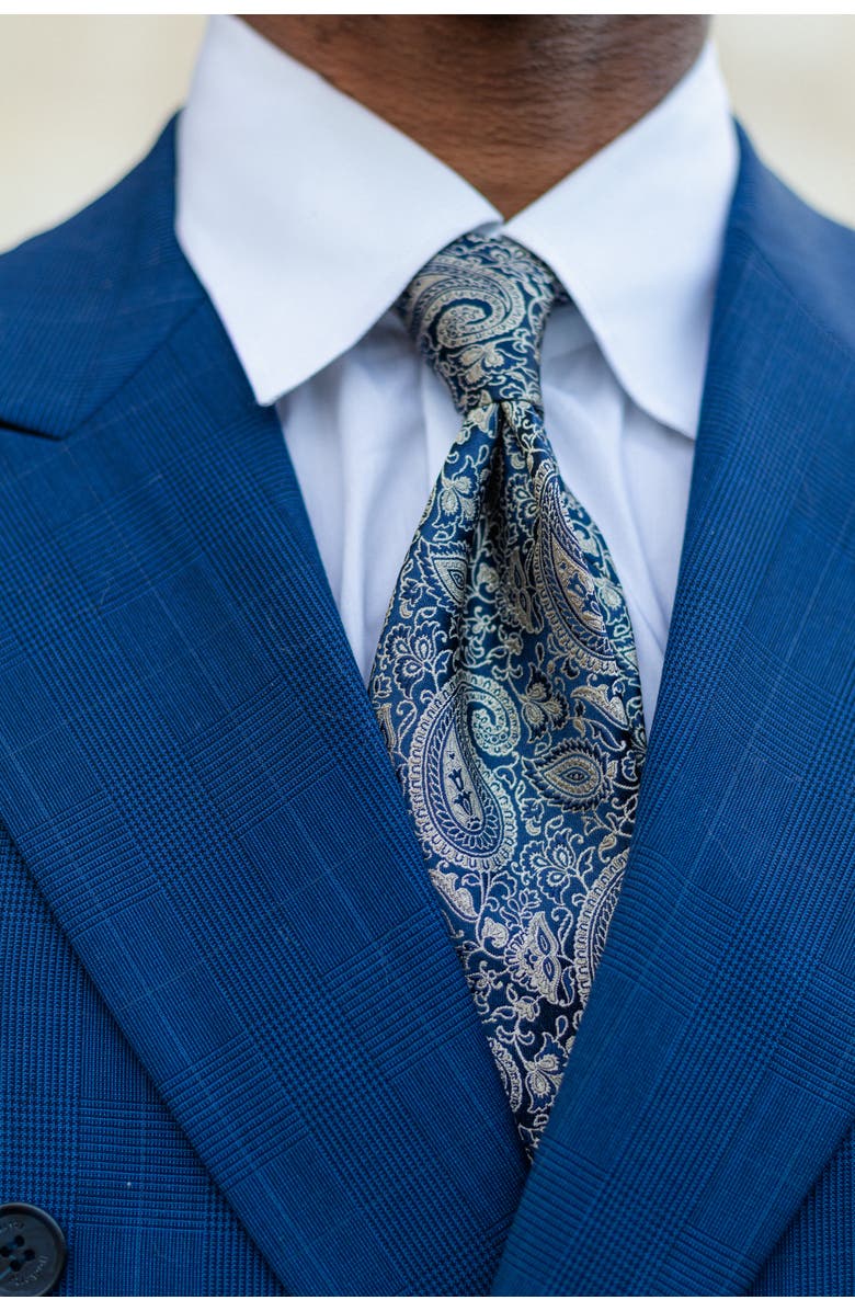 Elizabetta Donatello - Extra Long Silk Jacquard Tie for Men, Main, color, Navy And Pewter