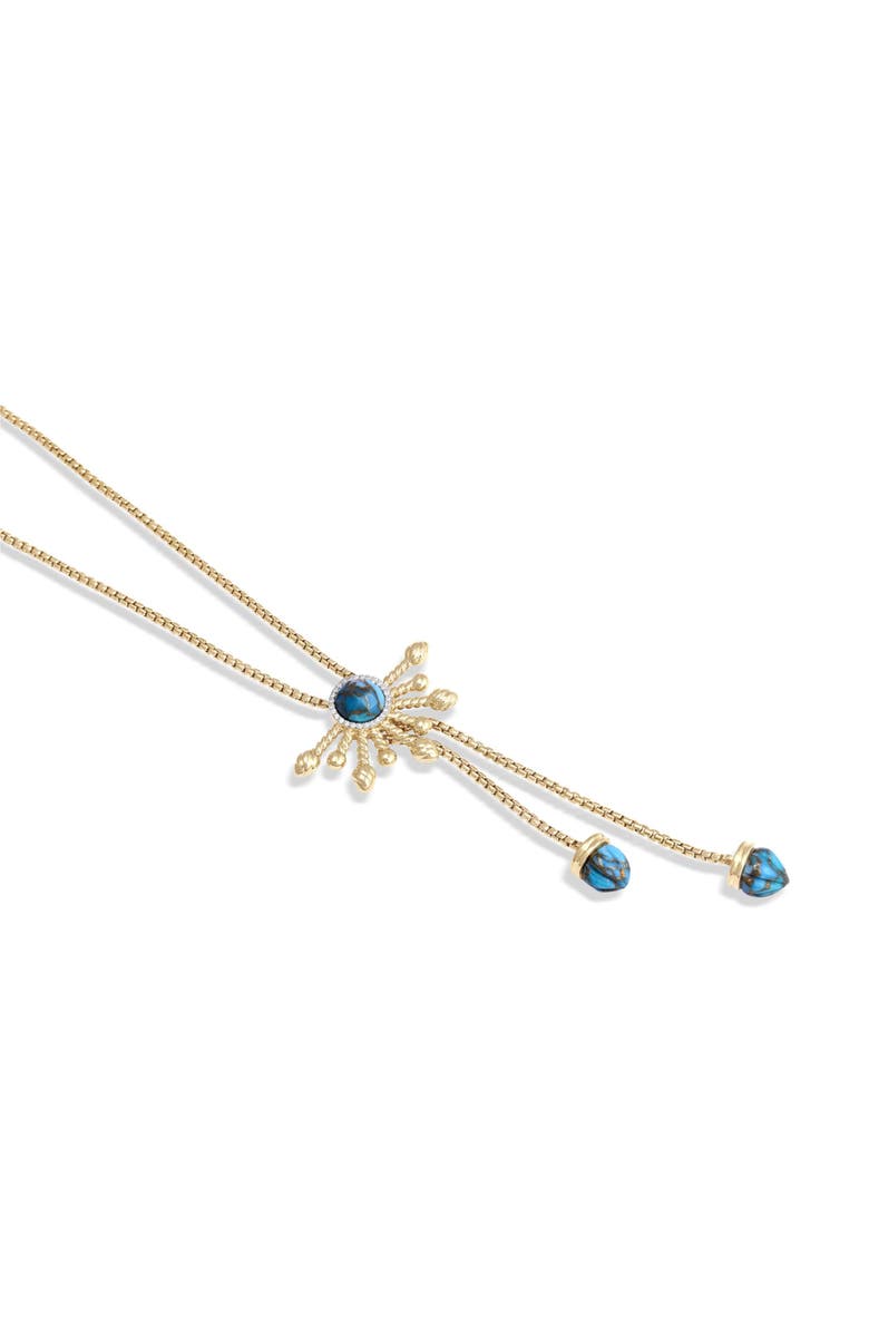LuvMyJewelry Golden Rays Gold Plated Silver Turquoise Gemstone Diamond Half Sun Lariat Necklace, Main, color, 
