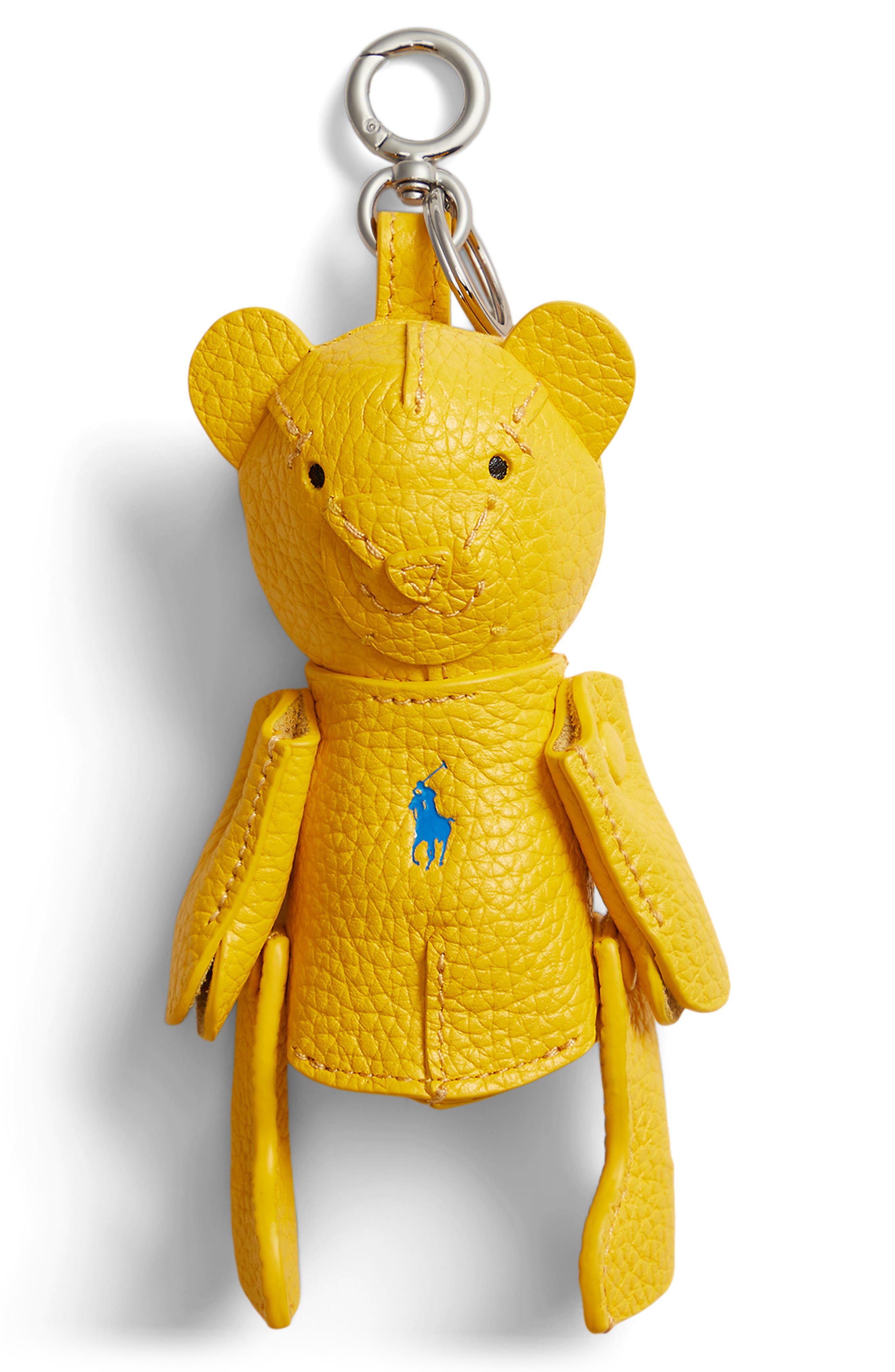 Polo Ralph Lauren Pebble Leather Polo Bear Charm, Main, color, Canary Yellow