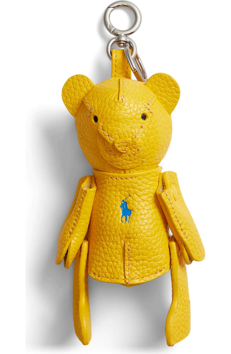 Polo Ralph Lauren Pebble Leather Polo Bear Charm, Main, color, Canary Yellow