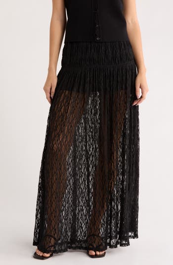 Nsr Floral Lace Maxi Skirt In Black