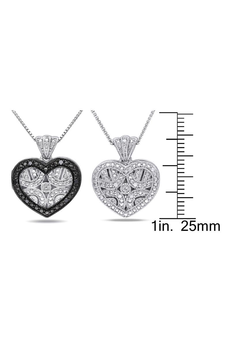 Set of 2 Sterling Silver Pavé Diamond Heart Necklaces - 0.12ct., Alternate, color, WHITE