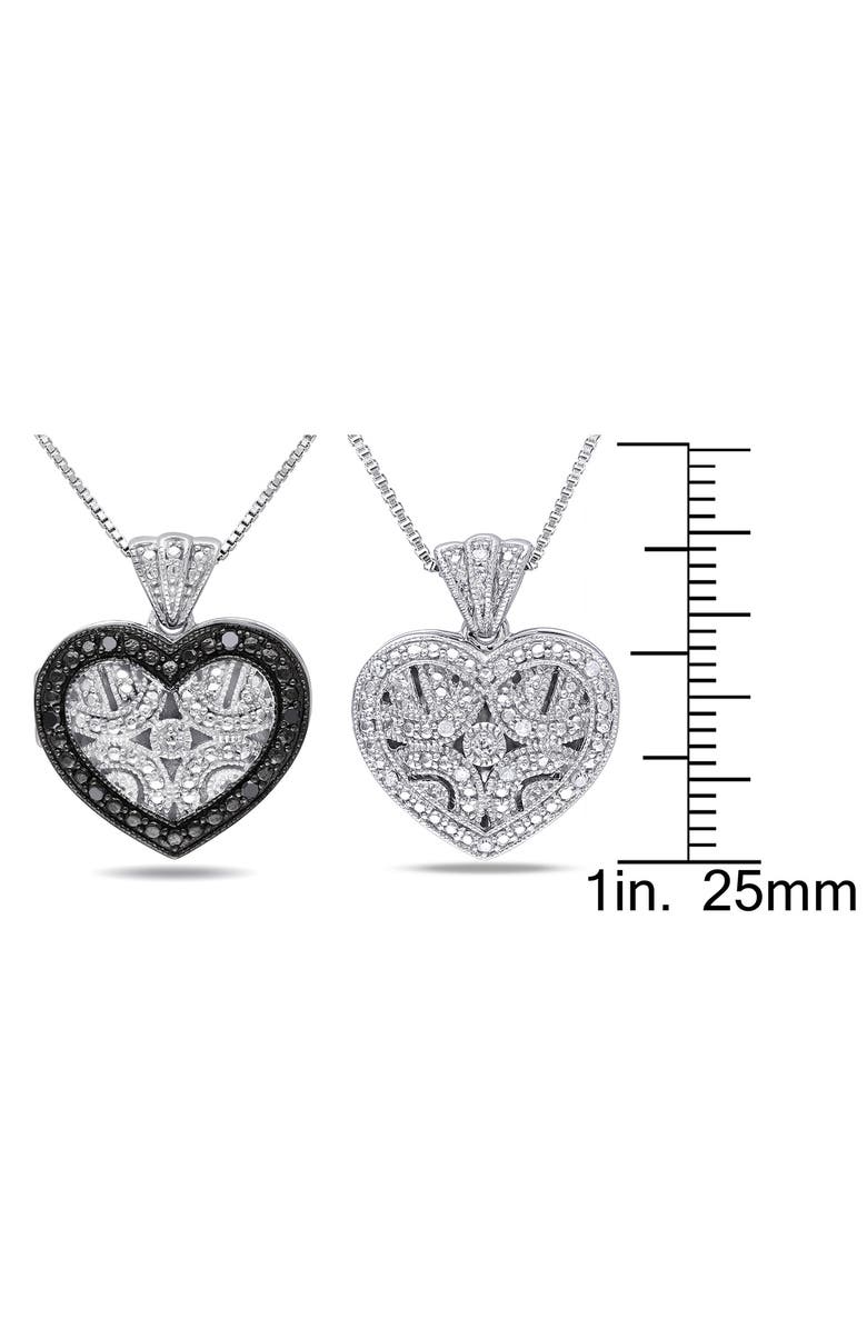 DELMAR Set of 2 Sterling Silver Pavé Diamond Heart Necklaces - 0.12ct., Alternate, color, White
