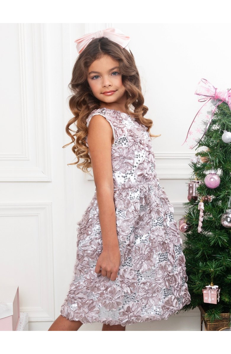 Mia Belle Girls Dazzling Silver Petal Princess Tank Dress, Alternate, color, Metallic Silver
