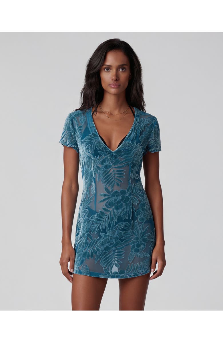Lords of Harlech Country Floral Womens V-neck Mini Dress, Main, color, Country Floral Teal