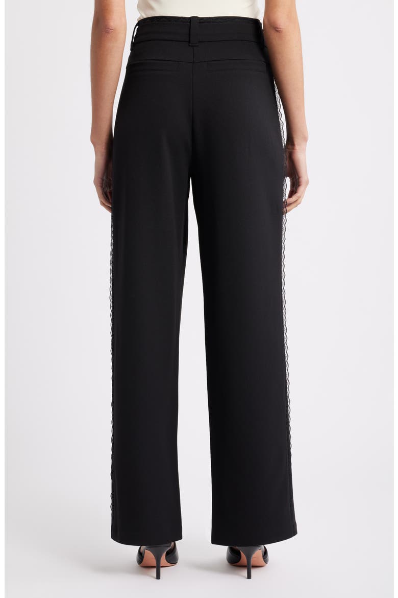 Ultra Skyrise Lace Trim Straight Leg Pant, Alternate, color, BLACK