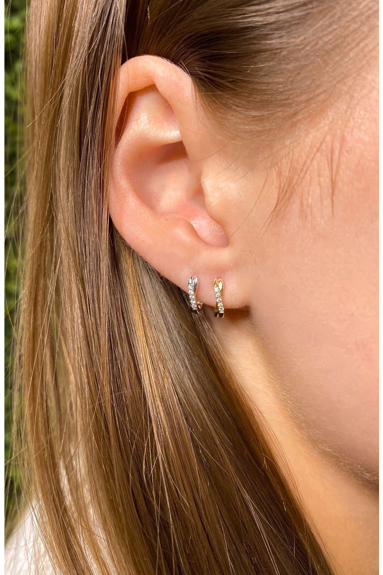 Sylvie Rose Pavé Diamond Huggie Hoop Earrings, Alternate, color, WHITE GOLD/ DIAMOND
