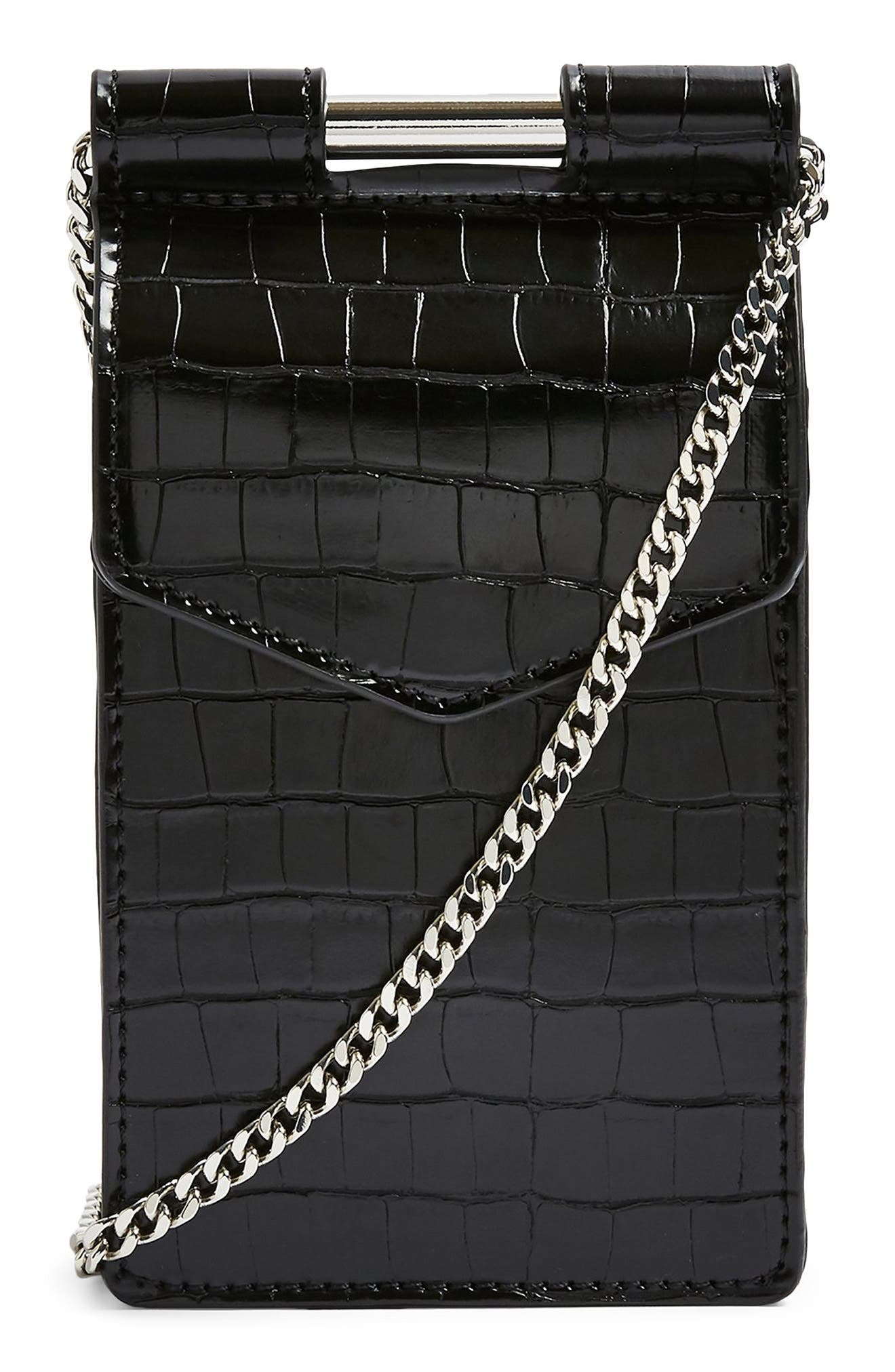 Topshop North South Faux Leather Crossbody Bag, Alternate, color, 