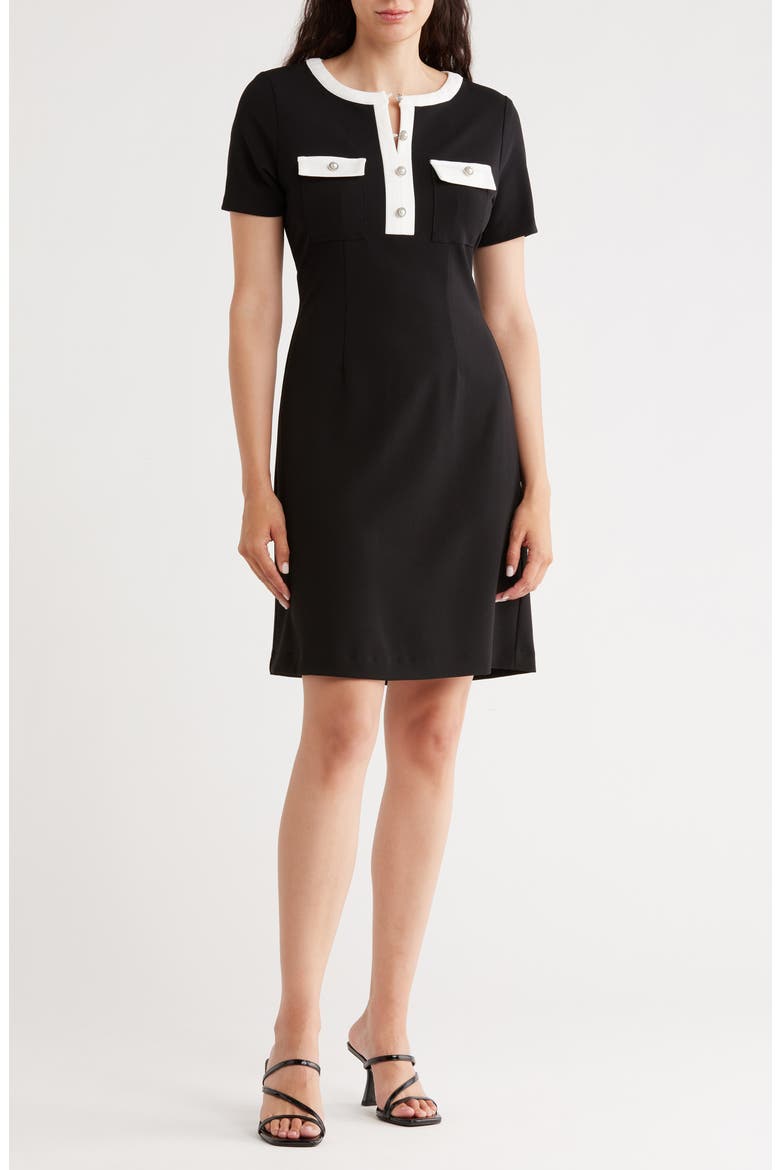 Pocketed Crepe Scuba Dress, Main, color, VERY BLACK / WHITE