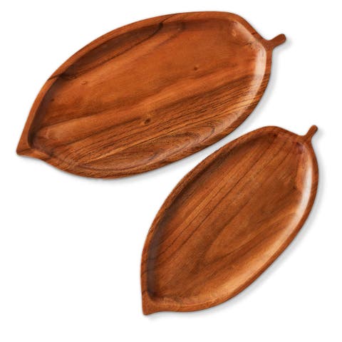 Acacia Leaf Serving Platter Natural Wood Hand Wash Only