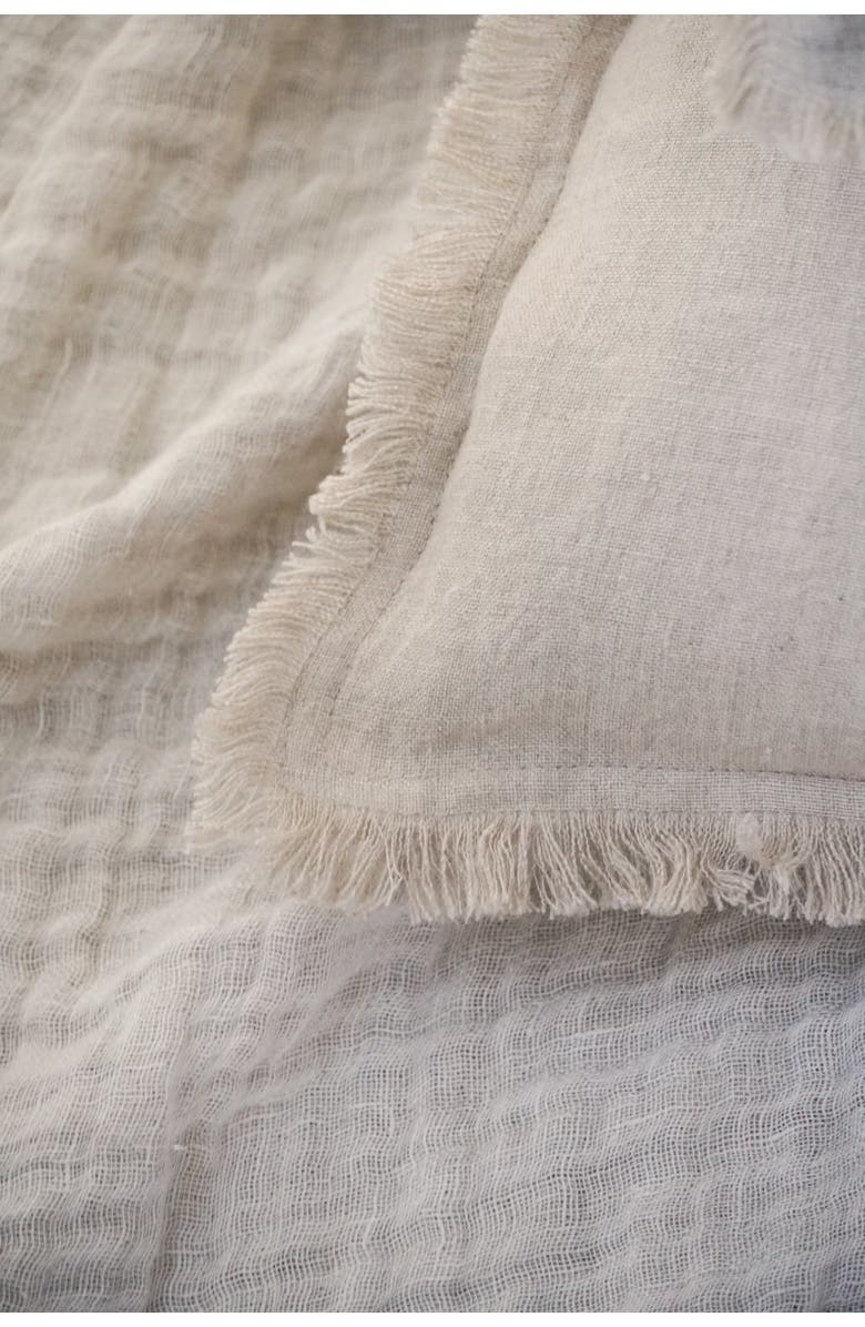 Anaya Natural Beige Fringe Dutch Euro Linen Pillow with Down Alternative Insert, Alternate, color, Beige