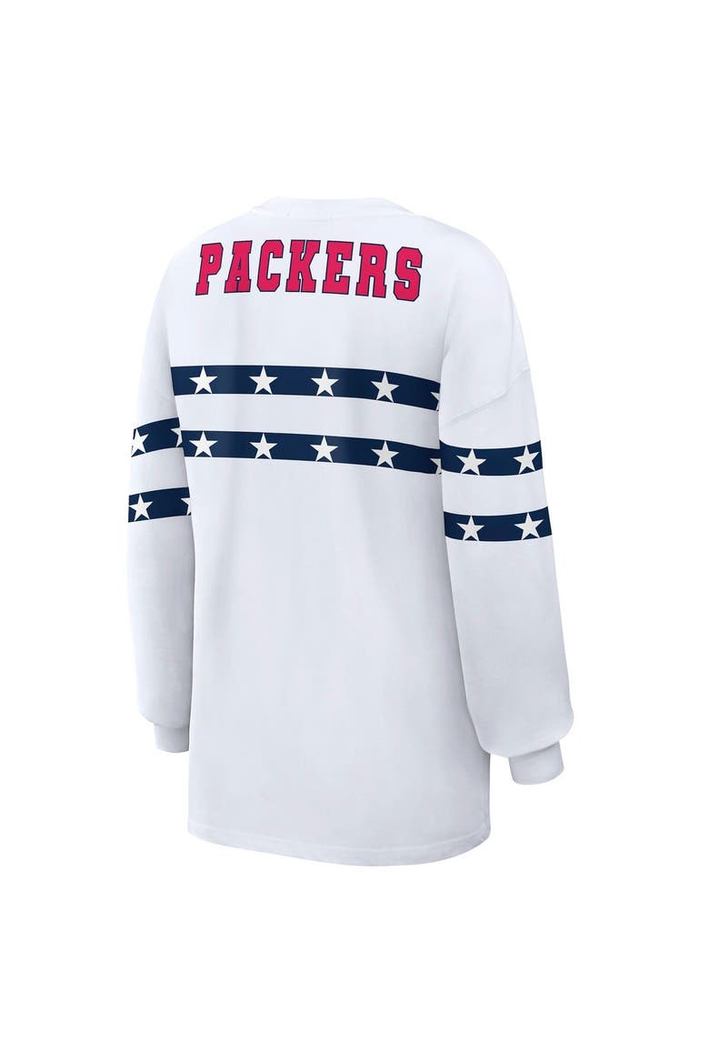 Women's WEAR by Erin Andrews  White Green Bay Packers Americana Stripe Long Sleeve T-Shirt, Alternate, color, White