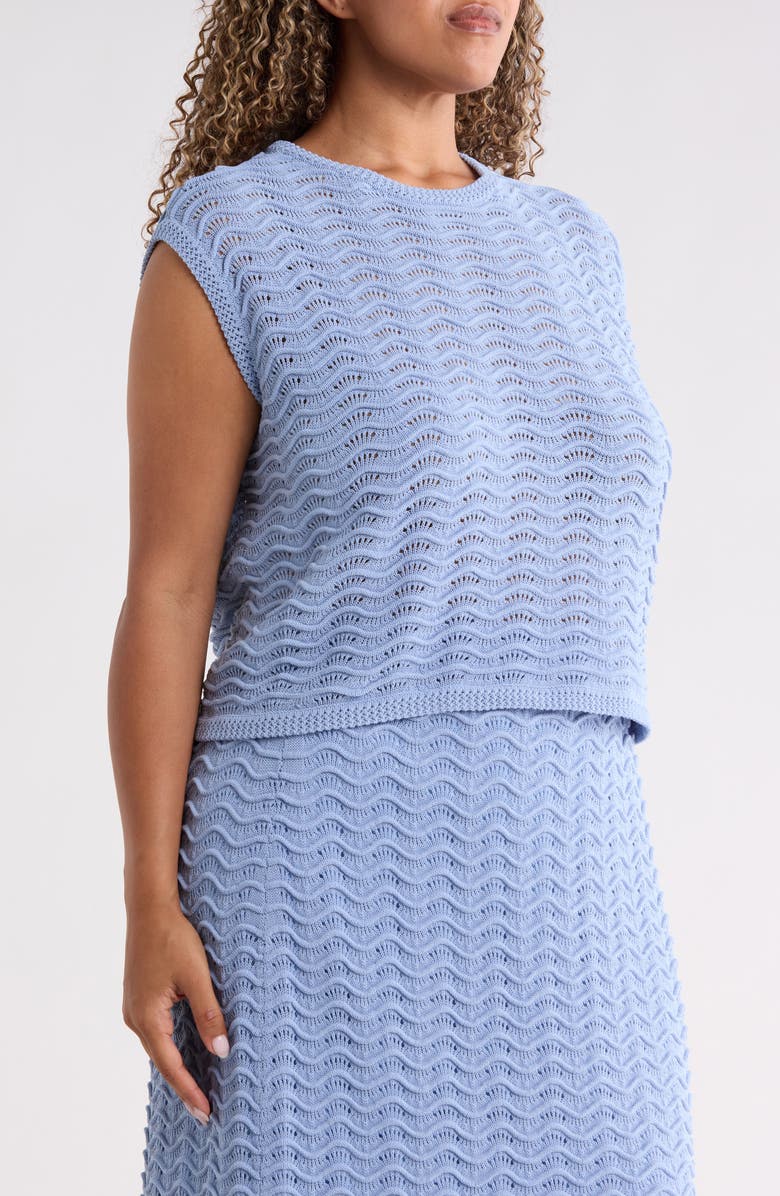 Bernardo Wave Pointelle Knit Sweater, Alternate, color, Blue Heron