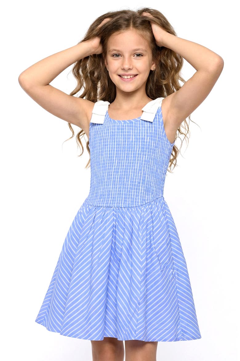 Kids' Smocked Bodice Sundress, Alternate, color, BLUE STRIPE