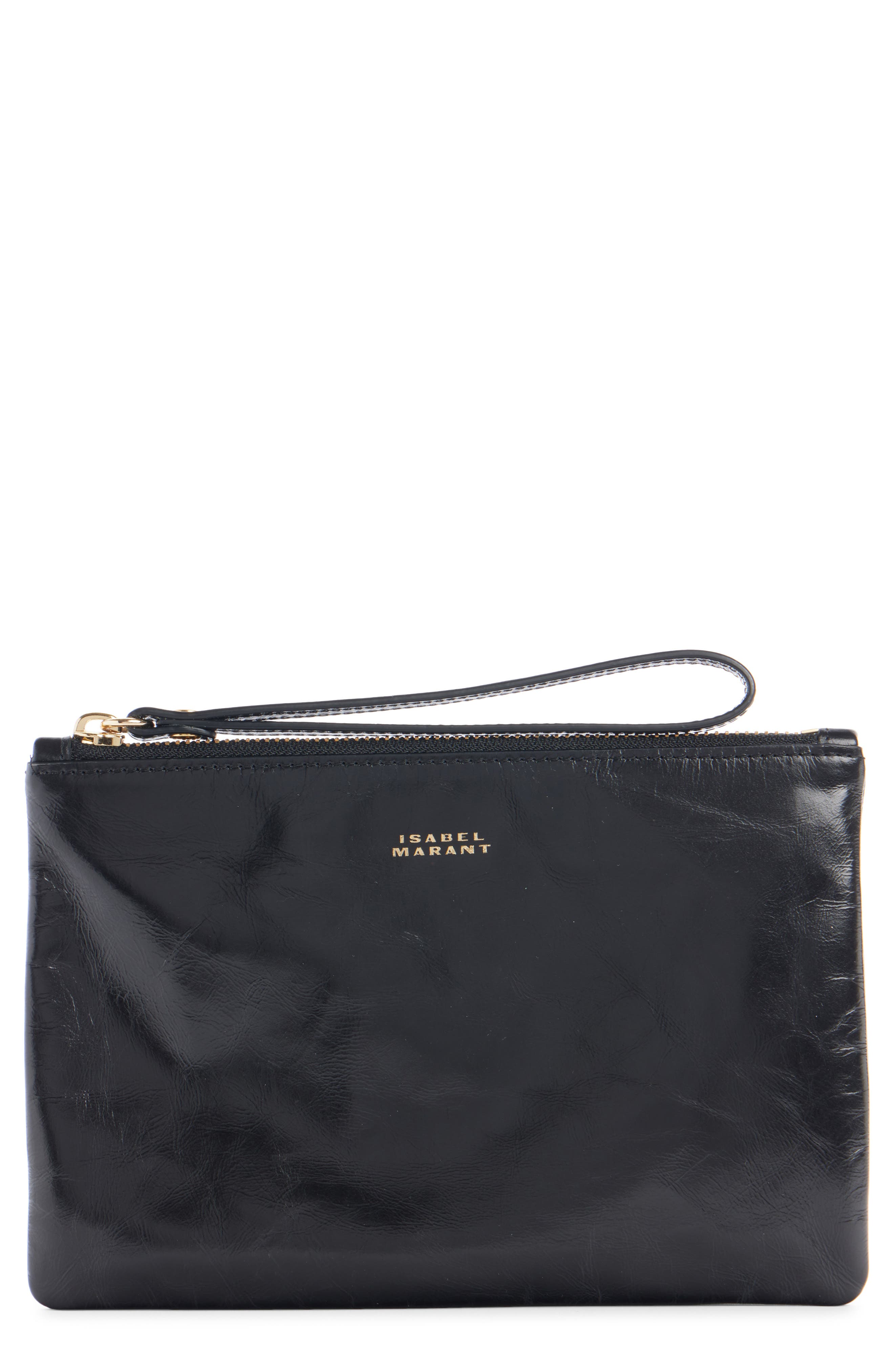 Isabel Marant Mino Leather Pouch Clutch, Main, color, Black