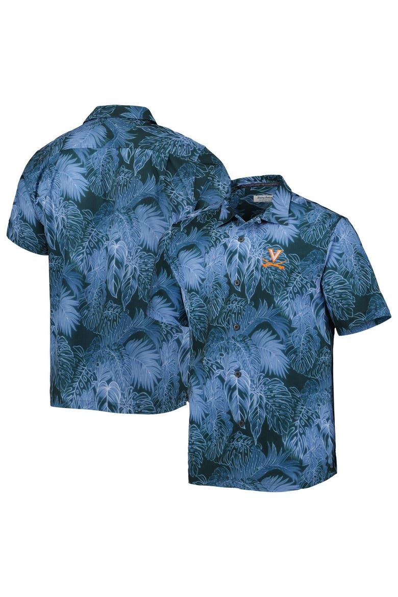 Men's Tommy Bahama Navy Virginia Cavaliers Coast Luminescent Fronds IslandZone Button-Up Camp Shirt, Main, color, Navy