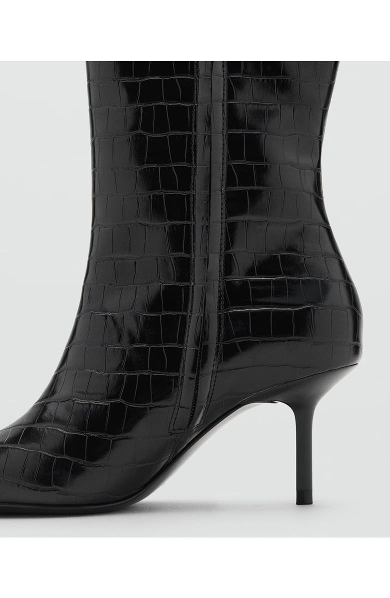 MANGO Croc Embossed Knee High Pointed Toe Boot, Alternate, color, Black