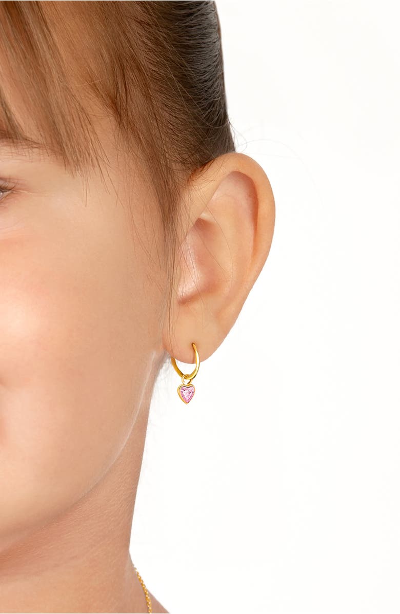 Tiny Blessings 14K Gold Pink Heart Drop Classic 11mm Huggie Hoop Earrings, Alternate, color,