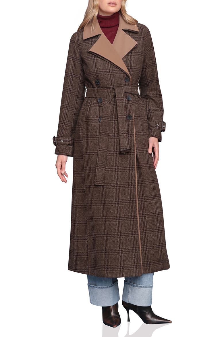 Double-Layer Trench Coat, Alternate, color, BROWN PLAID MULTI