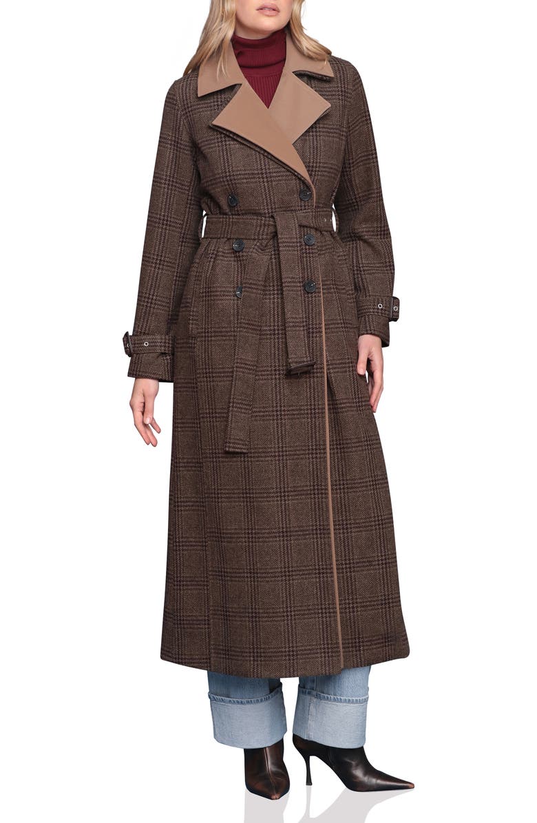 Avec Les Filles Double-Layer Trench Coat, Alternate, color, Brown Plaid Multi