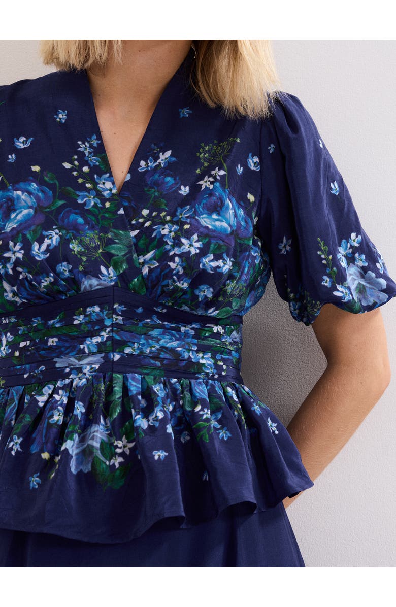 Phase Eight Safa Puff Sleeve Floral Blouse, Alternate, color, Navy