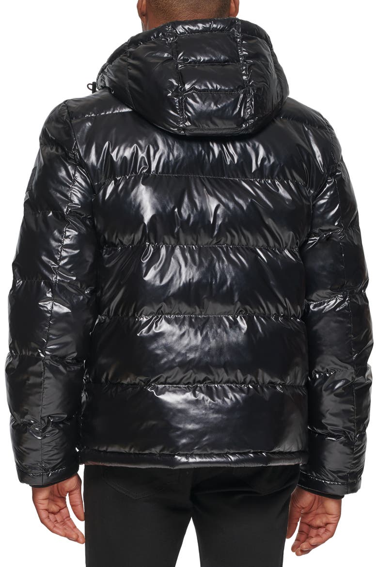 Quilted Puffer Hooded Mid Length Jacket, Alternate, color, BLACK