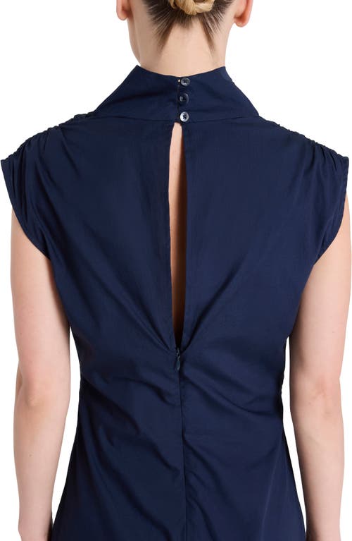 Twp Gathered Mock Neck Maxi Dress In Blue