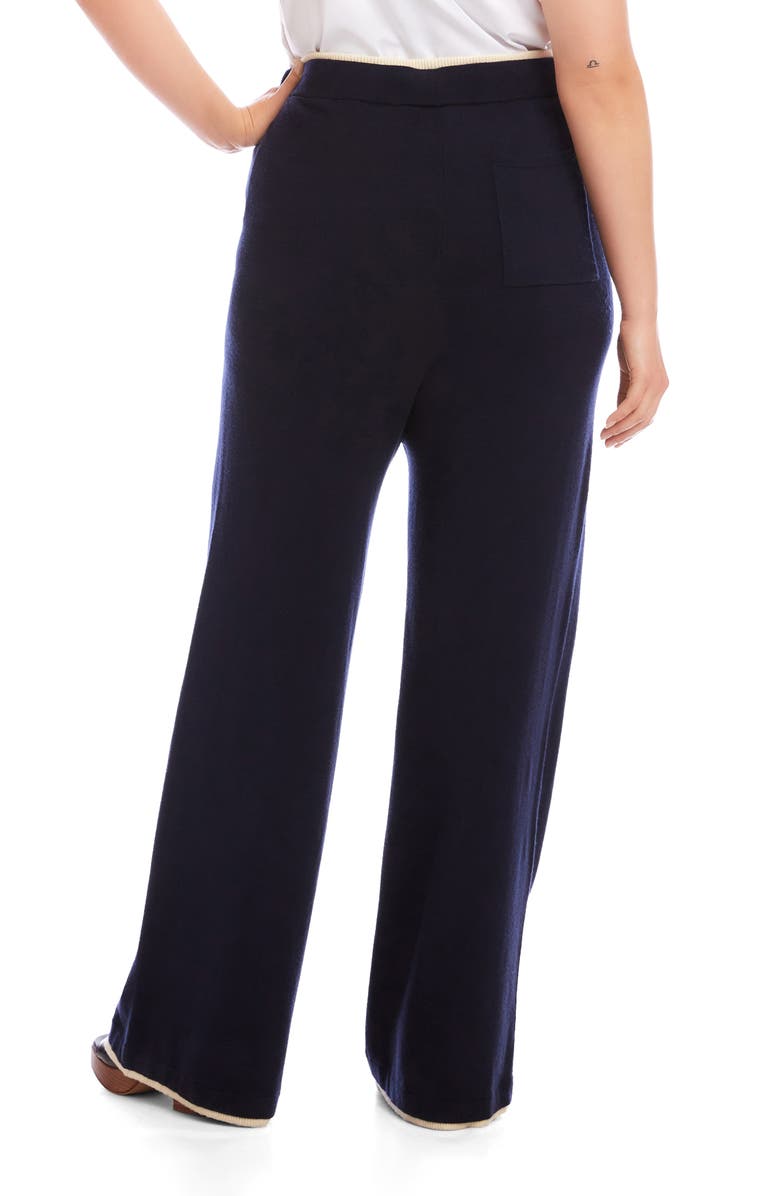 Karen Kane Contrast Trim Wide Leg Drawstring Pants, Alternate, color, Navy/ Cream