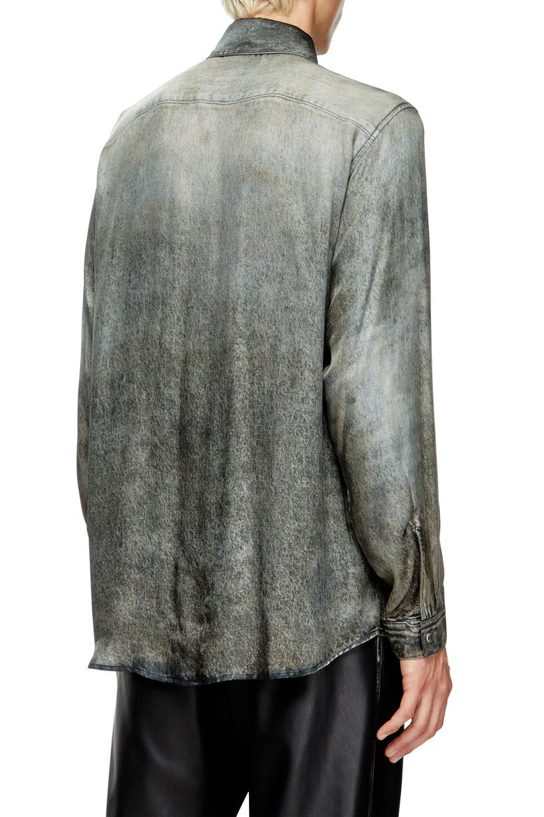 S-Simply-Lkct Denim Print Button-Up Shirt, Alternate, color, BLACK/ DENIM