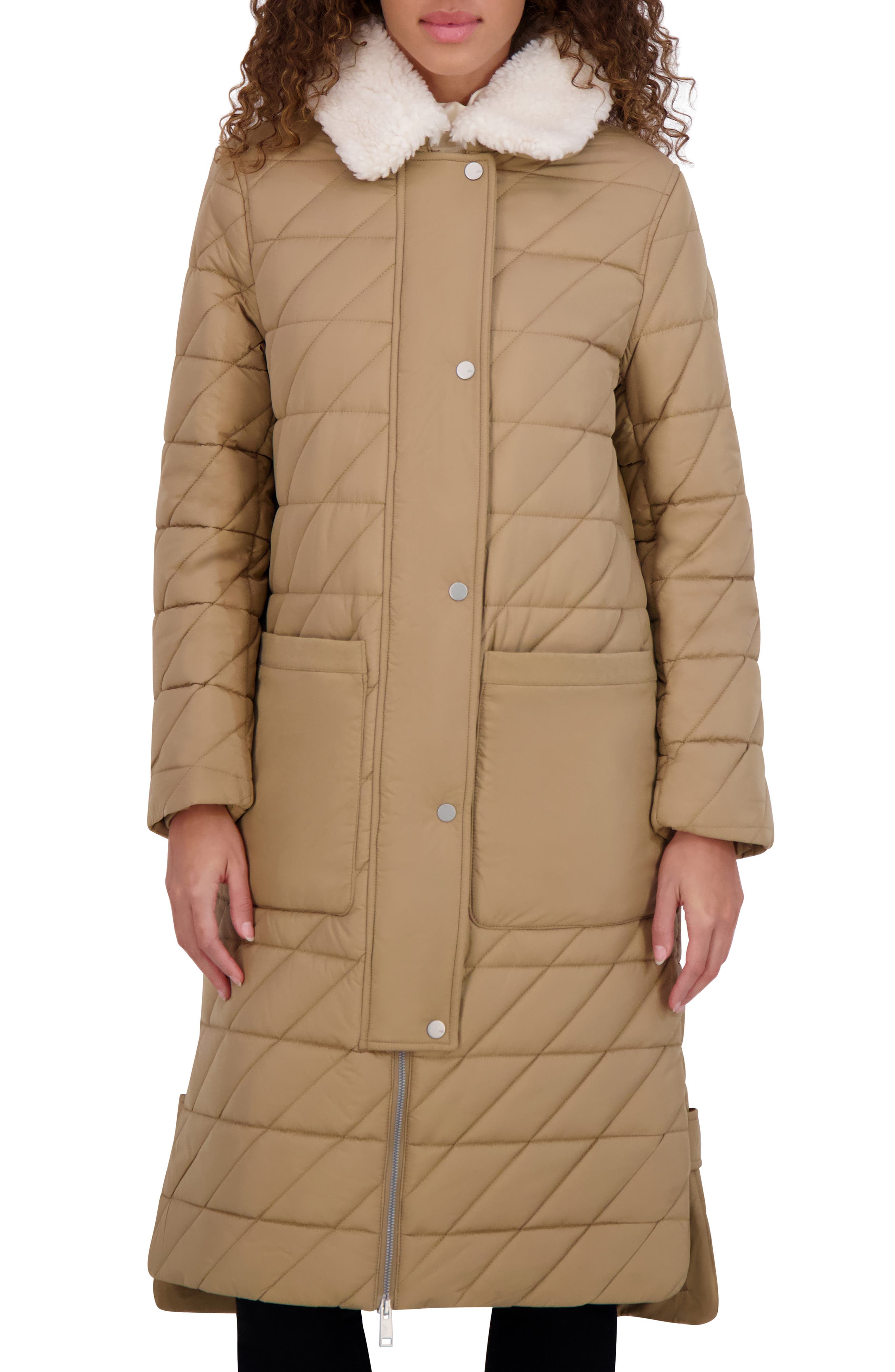 Andrew Marc Maxine Quilted Coat with Faux Shearling Collar