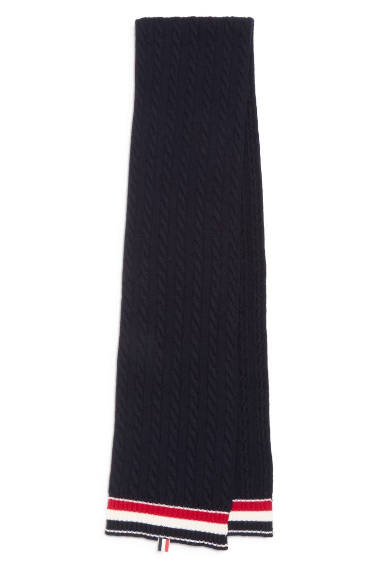 Cable Knit Virgin Wool Scarf, Alternate, color, NAVY