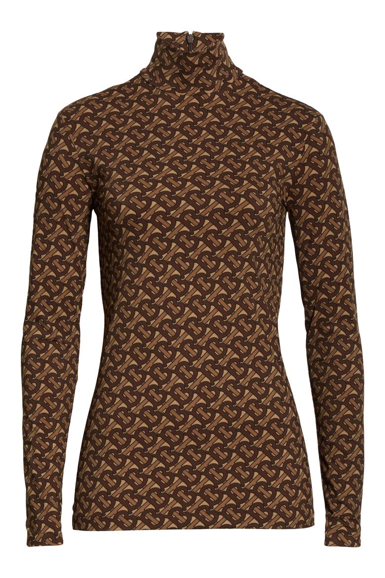 Trancura TB Monogram Print Stretch Jersey Top, Alternate, color, BRIDLE BROWN IP PTTN