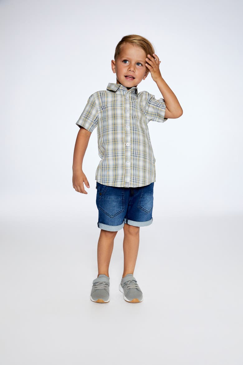 Baby Boy's Plaid Short Sleeve Shirt Blue Green, Alternate, color, Blue Green Plaid
