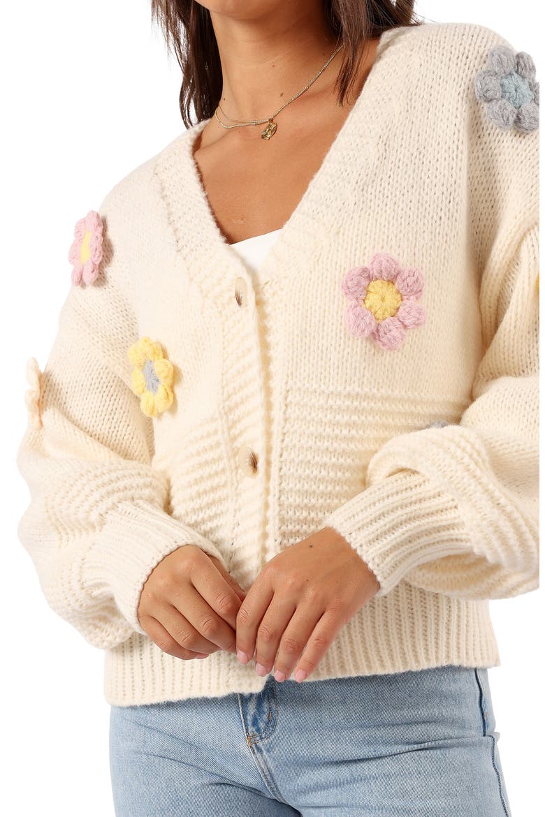 Sienna 3D Flower Cardigan, Alternate, color, CREAM