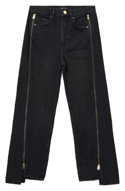 Allsaints Frankie Side Zip Detail Step Hem Wide Leg Jeans In Black