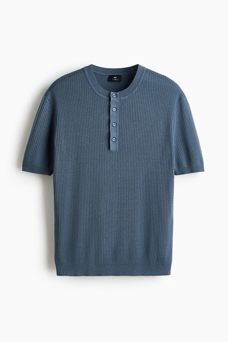 Slim-fit Fine-knit Henley Shirt, Alternate, color, Dark dusty blue