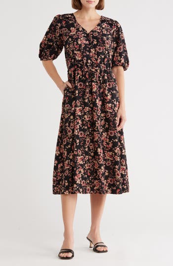 Melrose And Market Ruffle Yoke Midi Dress In Multi
