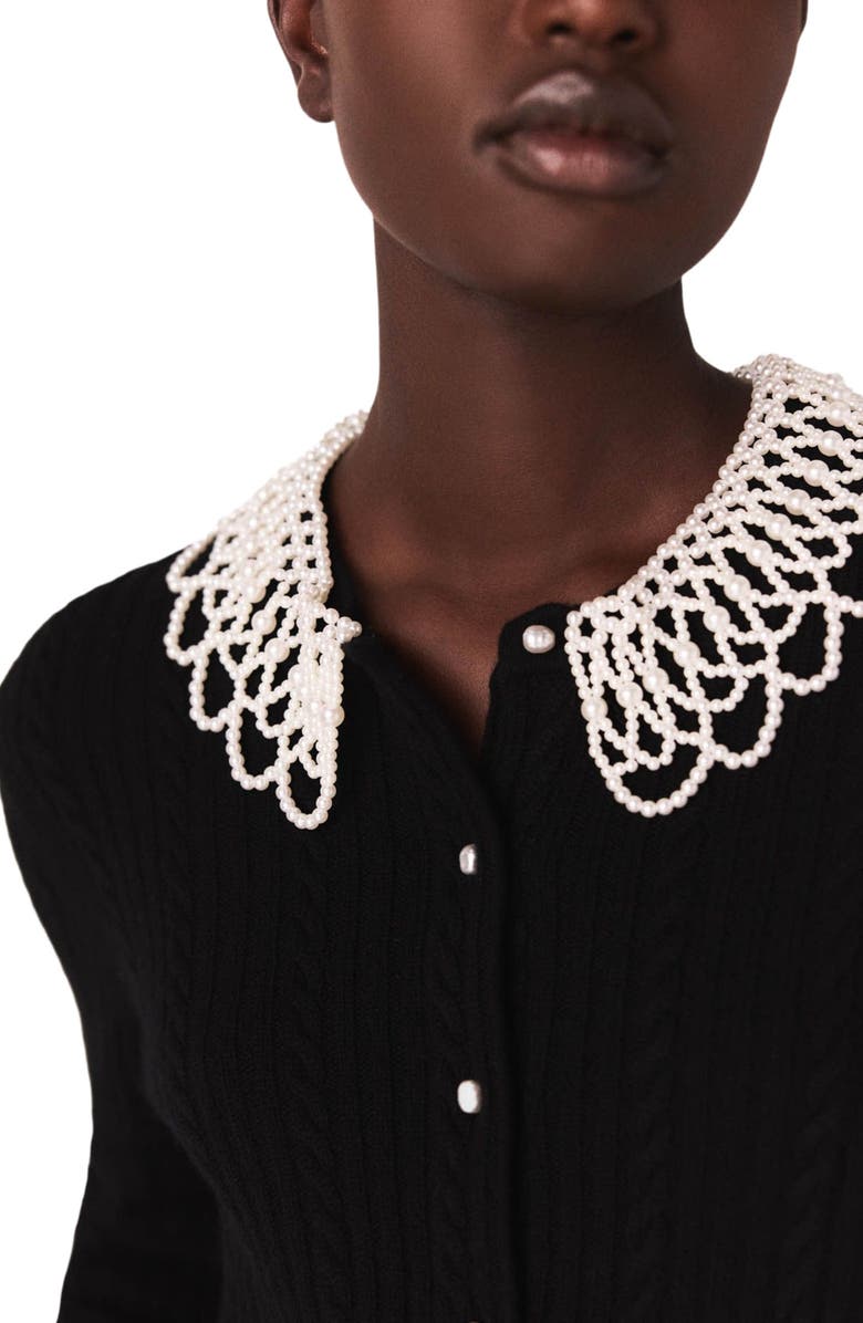 maje Cardigan with removable beaded collar, Alternate, color, Black