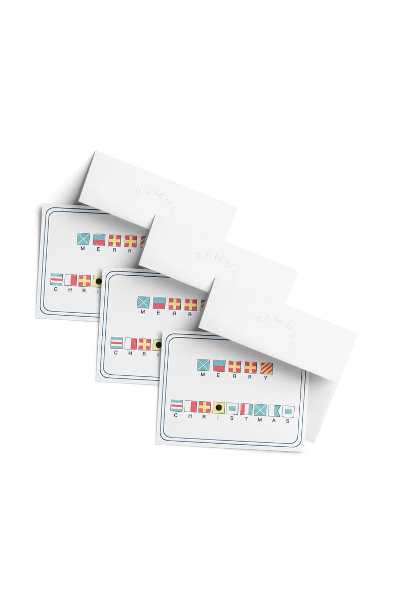 Ramus & Co Winter/Holiday Greeting Card Pack Sets (3 ct) Merry Christmas Nautical Flags, Main, color, Multi-Pack