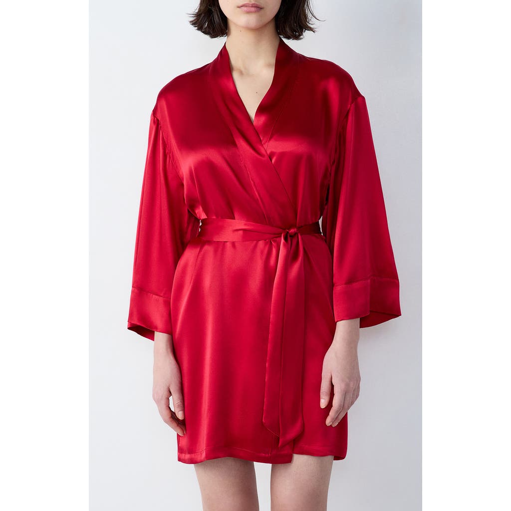 Etam Pearly Deshabille Silk Robe In Red