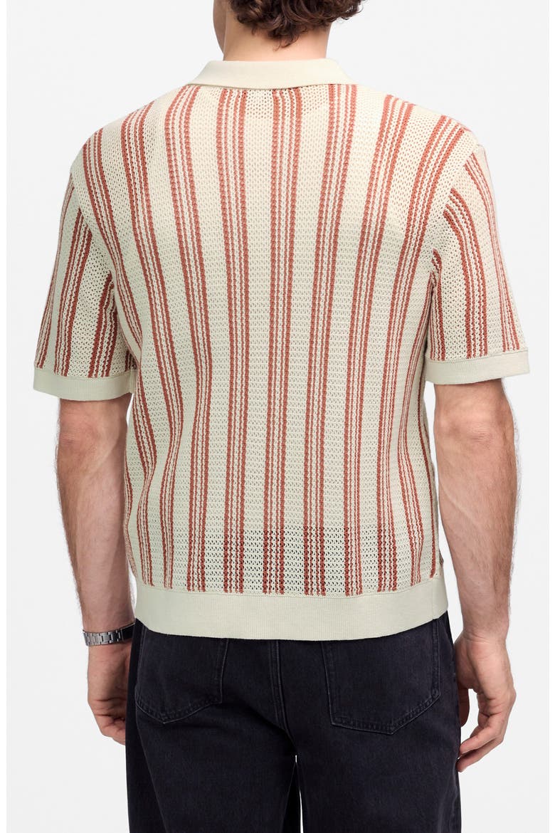 Stripe Open Stitch Button-Up Sweater Polo, Alternate, color, FADED BRICK