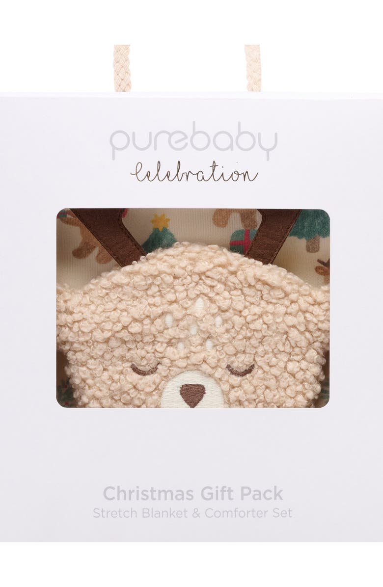 Purebaby Christmas Stretch Blanket & Lovey Toy, Alternate, color, Deer Christmas Print