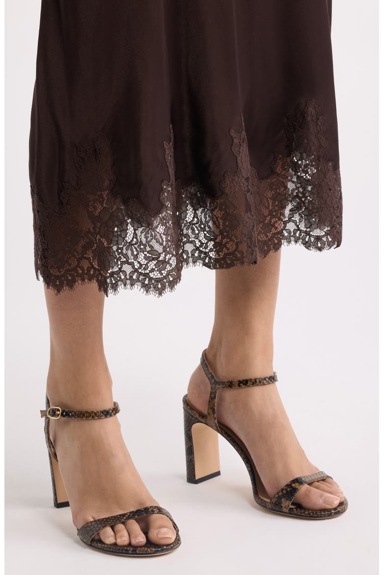 Lace Trim Satin Bias Midi Skirt, Alternate, color, BROWN MOLE
