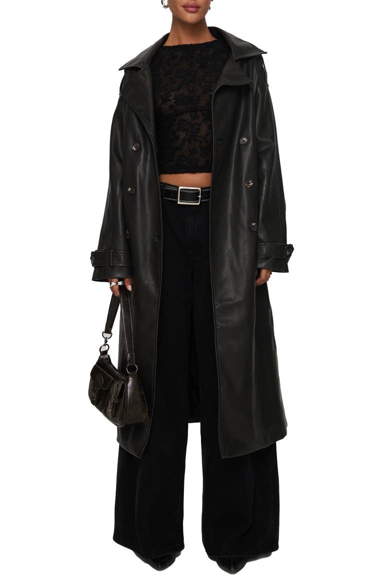 Day to Night Faux Leather Trench Coat, Main, color, WASHED BLACK