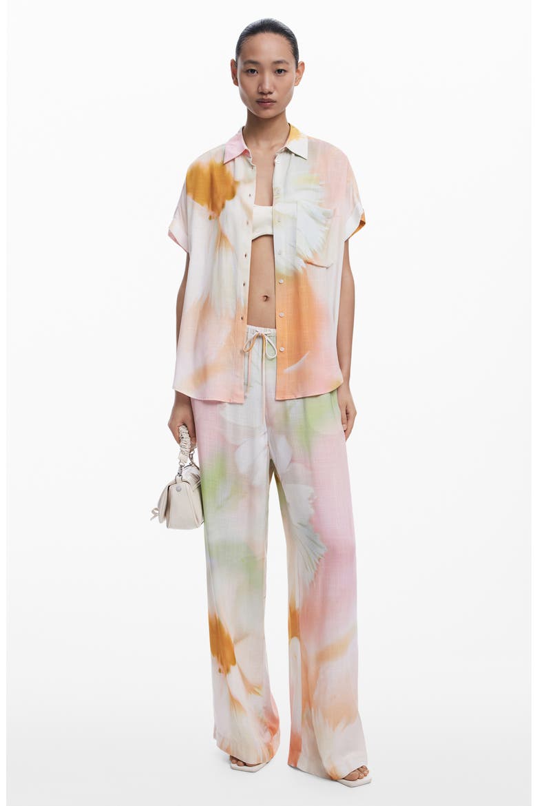 Abstract Print Short Sleeve Button-Up Shirt, Alternate, color, WHITE