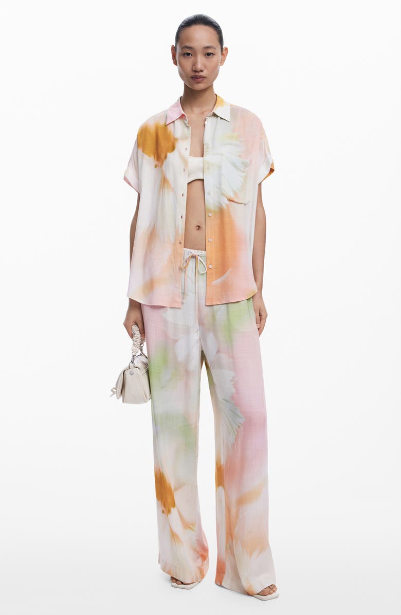 Desigual Abstract Print Short Sleeve Button-Up Shirt, Alternate, color, White