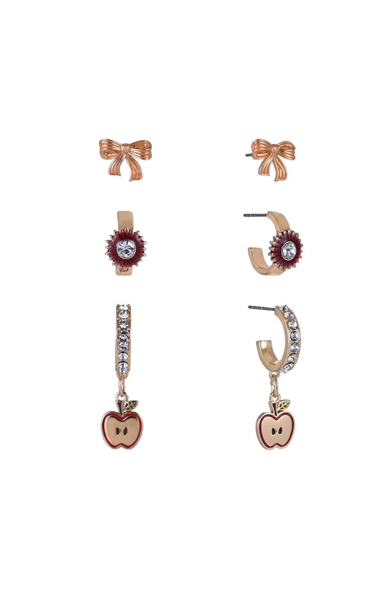 Apple, Bow and Sunflower Hoop Trio Earring Set, Main, color, Orange