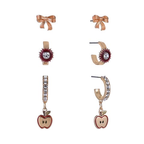 Apple, Bow and Sunflower Hoop Trio Earring Set