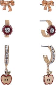 Hallmark Apple, Bow and Sunflower Hoop Trio Earring Set